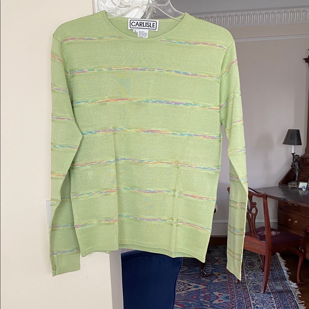 Carlisle 100% Silk Lime Green Sweater Coordinating Piece to Lime Green Suit L